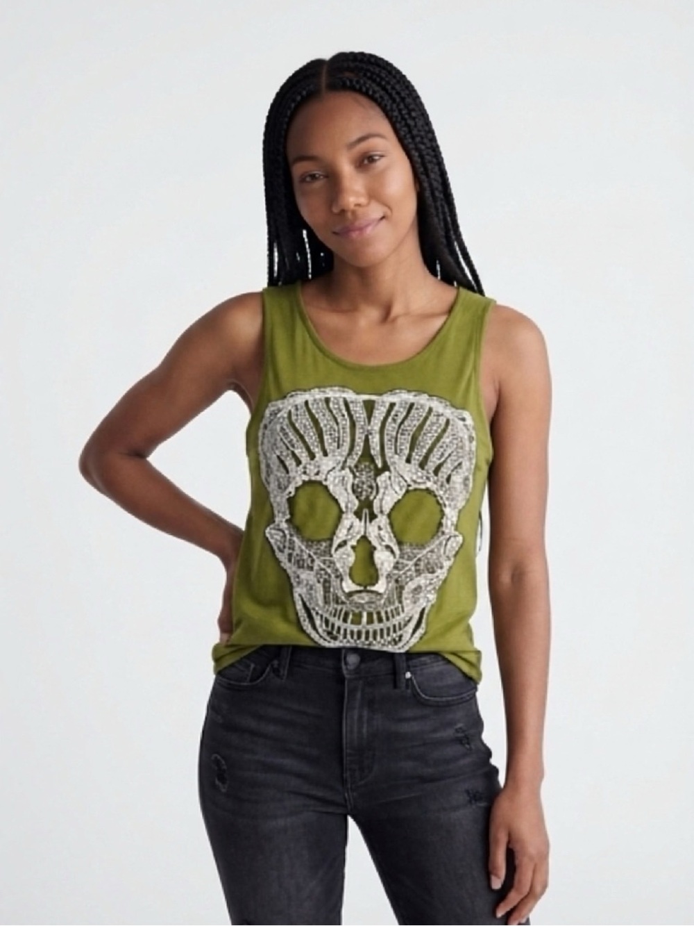 Olsenboye Green and white skull tank top
